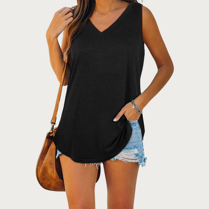 Fem | Dames Tanktop – V-Hals Top met Ademend Comfort voor een Casual en Chique Zomerse Look