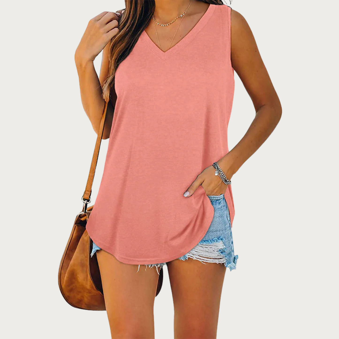 Fem | Dames Tanktop – V-Hals Top met Ademend Comfort voor een Casual en Chique Zomerse Look