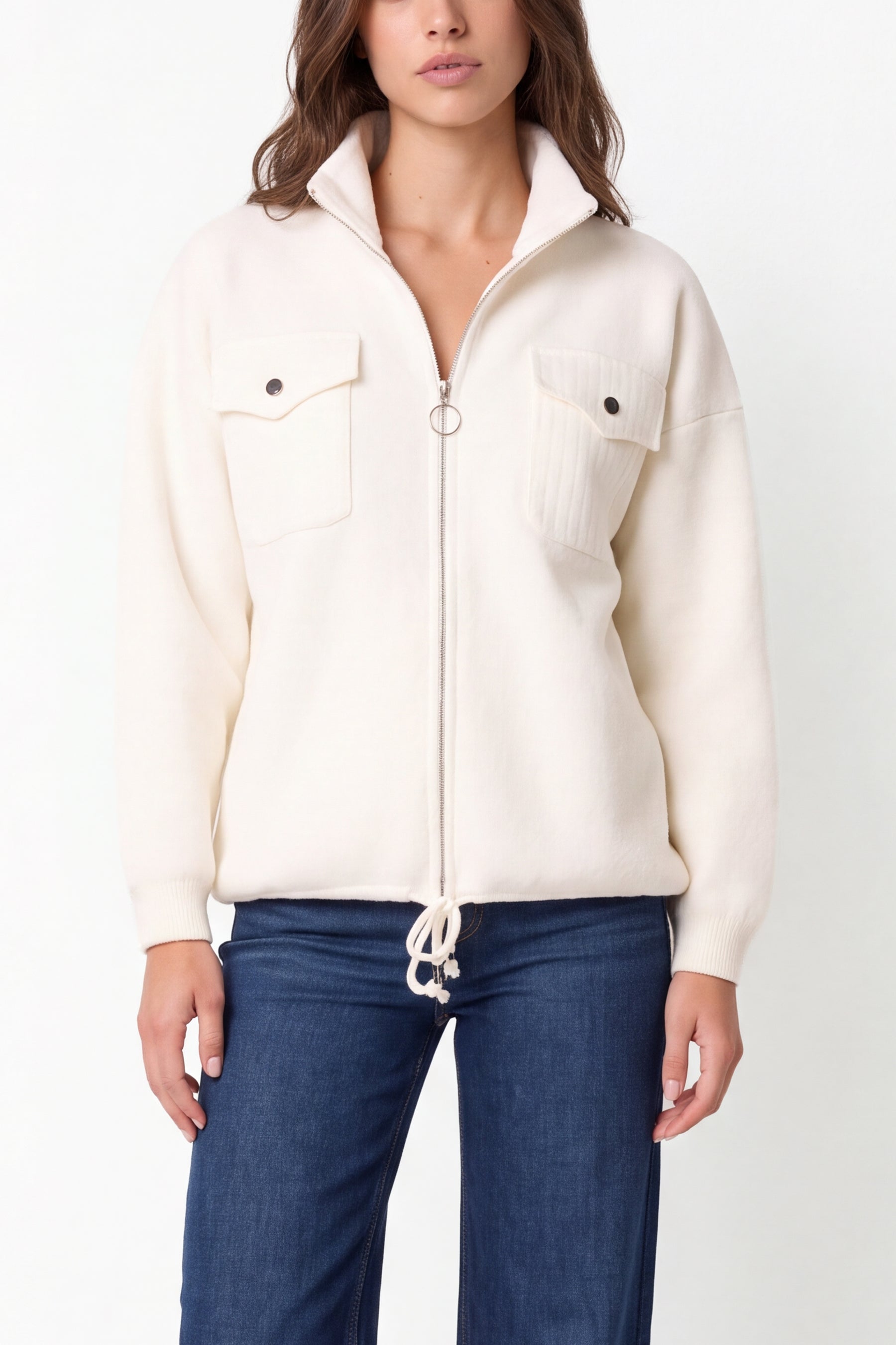Women's Zip-Up Knit Jacket with Utility Pockets