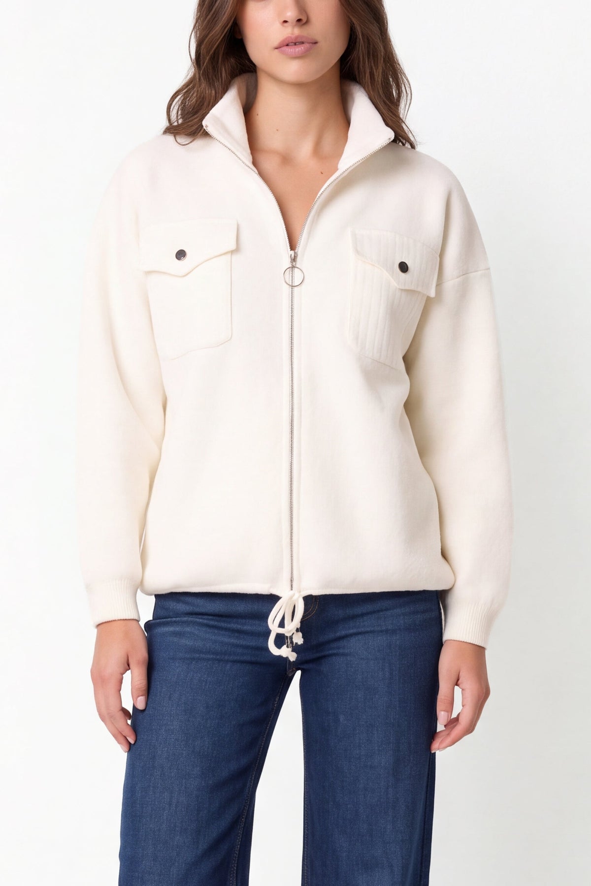 Women's Zip-Up Knit Jacket with Utility Pockets