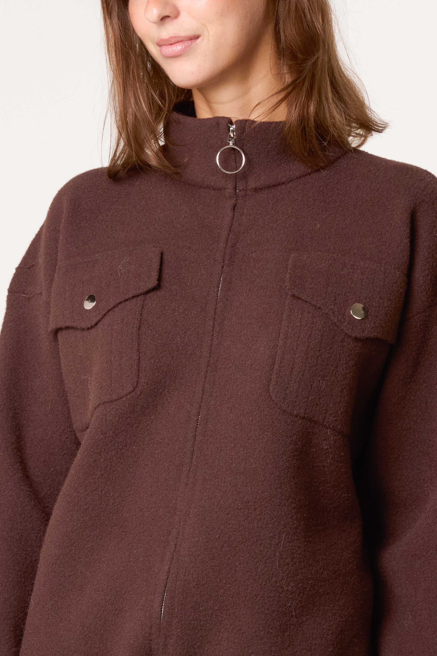 Women's Zip-Up Knit Jacket with Utility Pockets