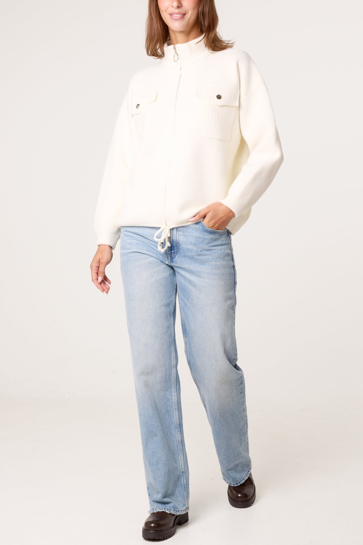 Women's Zip-Up Knit Jacket with Utility Pockets