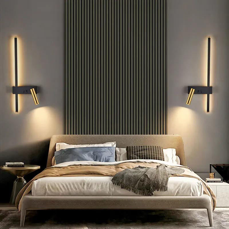 Wall Lights for Living Room with Vertical LED Bar and Adjustable Spotlight