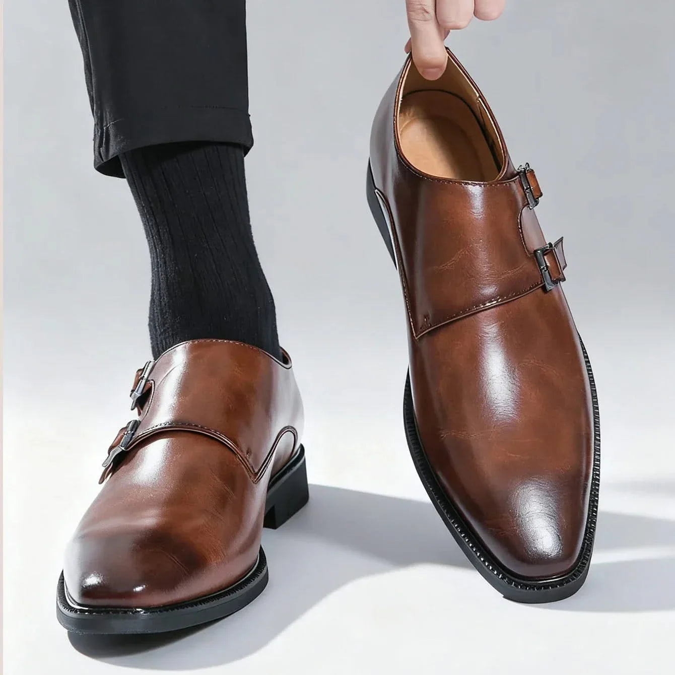 Men's Leather Loafers – Semi-Gloss Monk Style Shoes