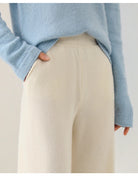Women's Merino Wool Pants, High-Waisted Wide-Leg Knit
