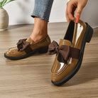 Women's Bow Loafers – Glossy Leather Platform Slip-Ons