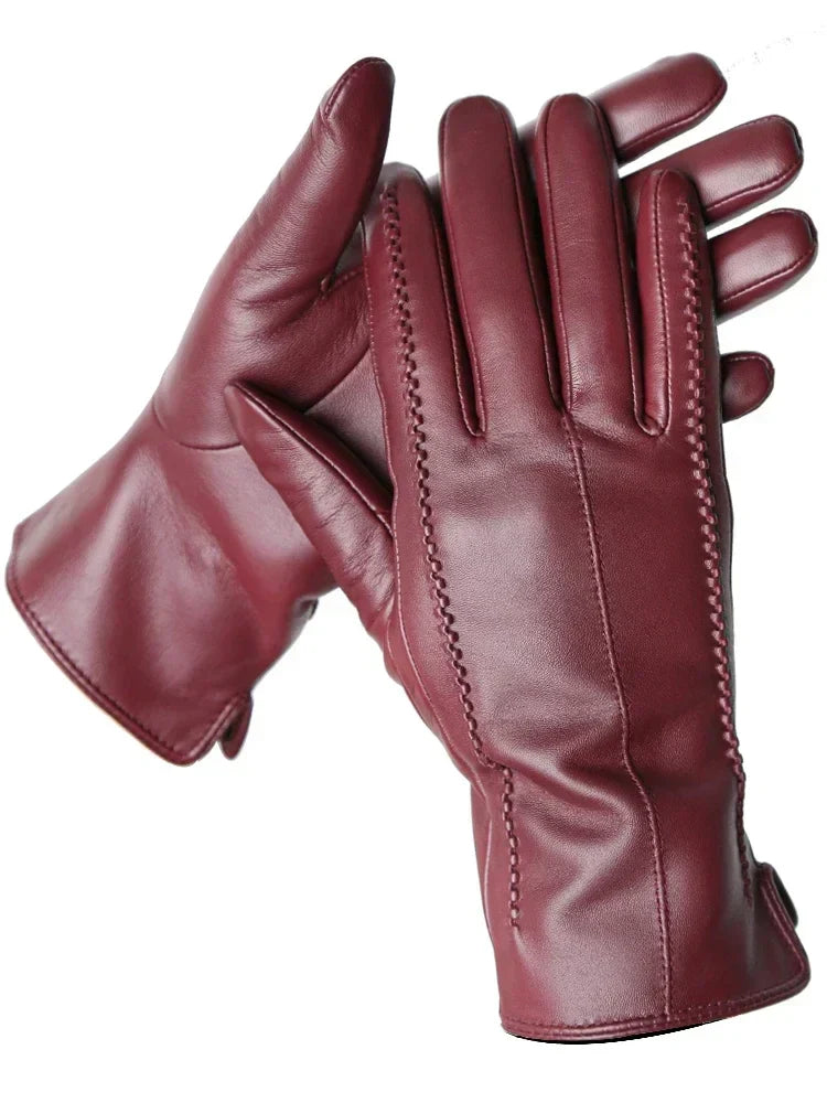 Women's Leather Gloves Warm Fleece Lined Winter Accessory