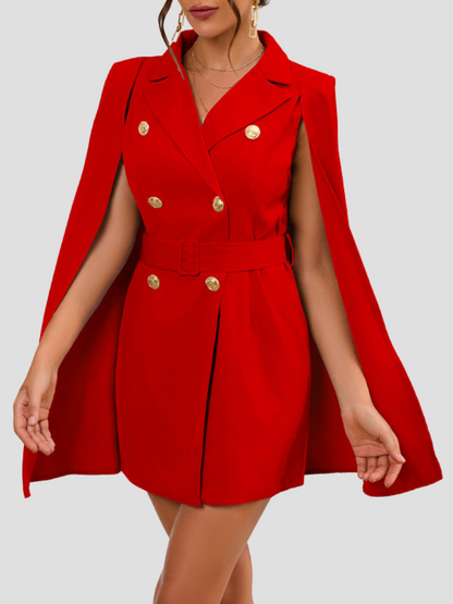 Elettra | Dames Cape Blazer Jurk – Elegante Tailleaccentuatie met Luxe Gouden Knopen