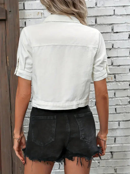 Bea | Dames Denim Jack – Kort Mouwjack met Relaxte Fit en Klassieke Kraag