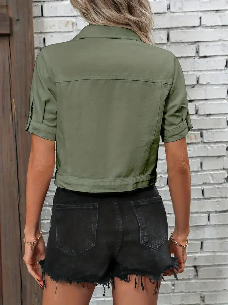 Bea | Dames Denim Jack – Kort Mouwjack met Relaxte Fit en Klassieke Kraag