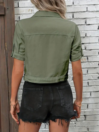 Bea | Dames Denim Jack – Kort Mouwjack met Relaxte Fit en Klassieke Kraag