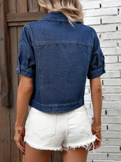 Bea | Dames Denim Jack – Kort Mouwjack met Relaxte Fit en Klassieke Kraag