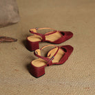 Women's Leather Block Heels with Closed Toe and Ankle Strap