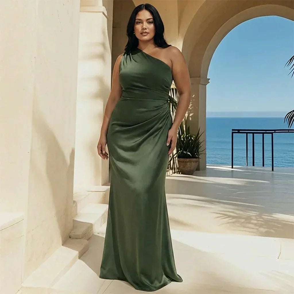 Women's Satin Maxi Dress with Asymmetric Draped Detail