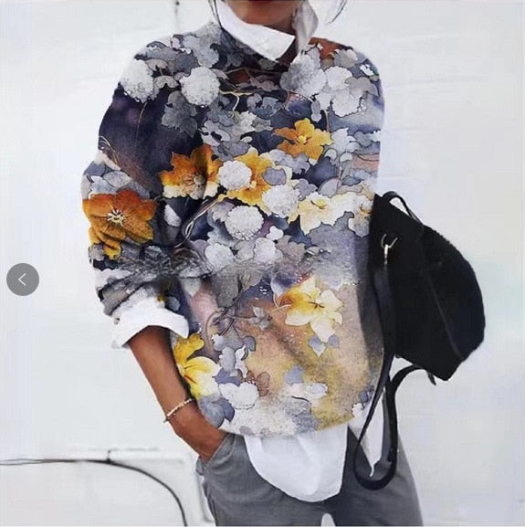 Women's Floral Print Sweater - Soft Knit Pullover