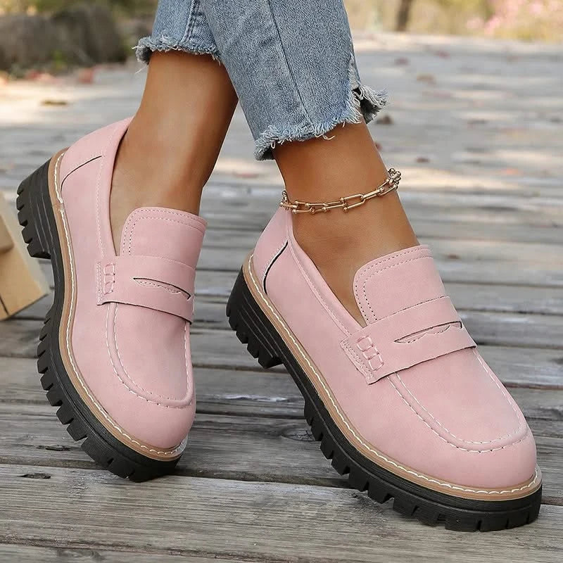 Women's Suede Platform Loafers - Chunky Rubber Sole