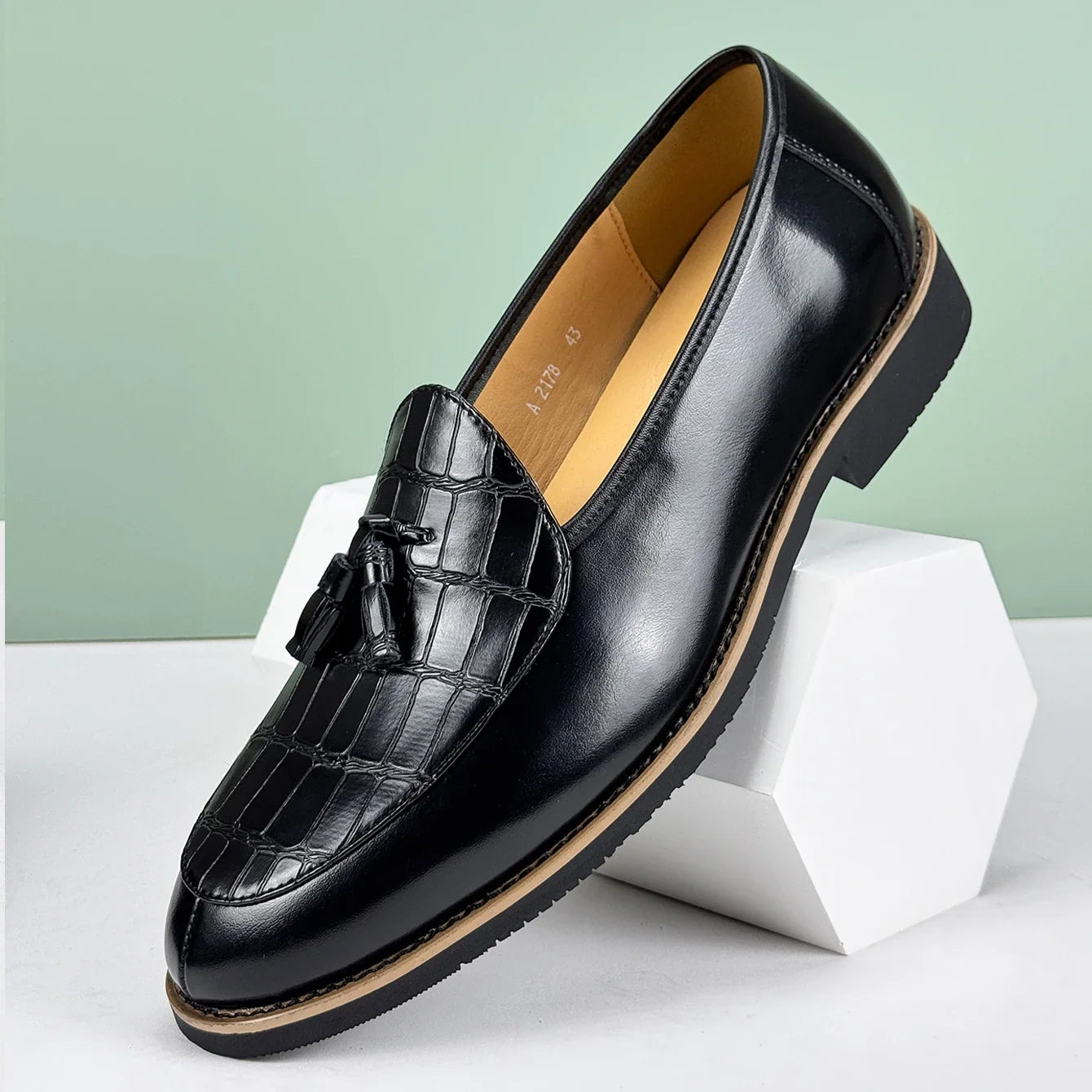 Men's Leather Tassel Loafers, Croc-Embossed Dress Shoes