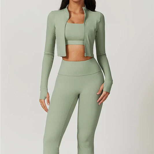 Tammy Sport Set | Dames 3-delige sportoutfit met high-waist legging, sport-bh en cropped jack