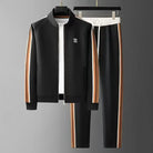 Women's Tracksuit Set with Faux Leather Trim Zip-Up Jacket