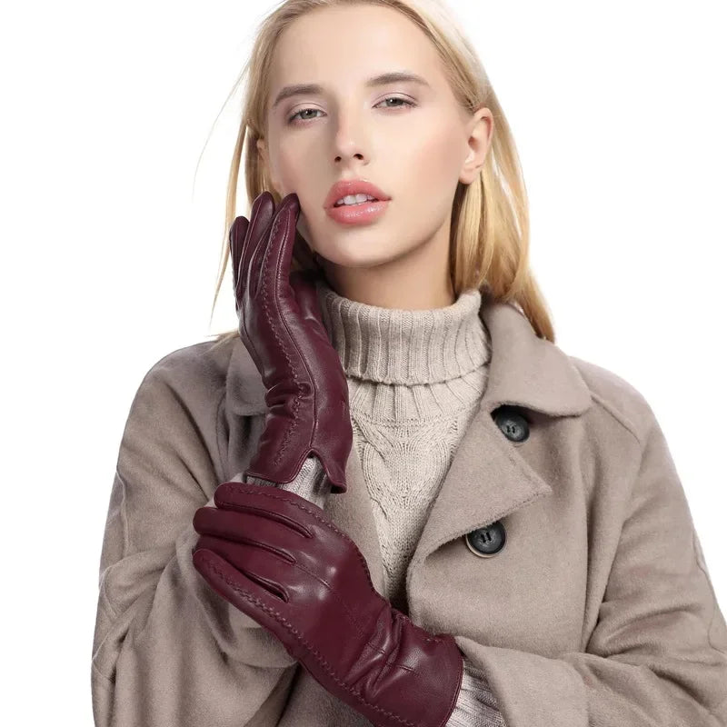 Women's Leather Gloves Warm Fleece Lined Winter Accessory