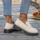 Women's Suede Platform Loafers - Chunky Rubber Sole