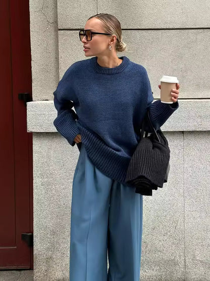 Oversized Dames Trui | Lange Mouwen Trui met Ronde Hals en Relaxte Pasvorm