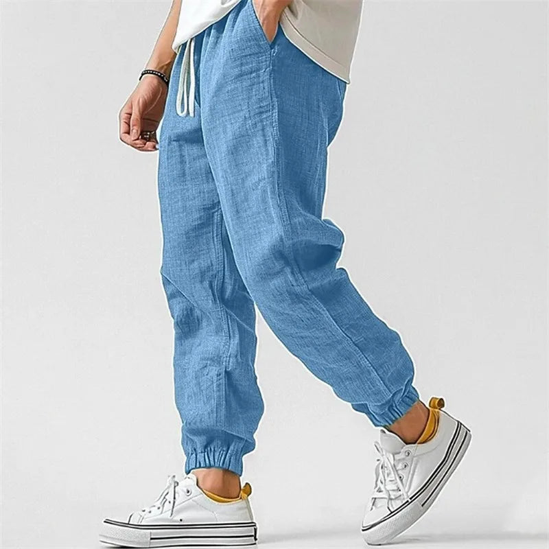 Women's Linen-Blend Jogger Pants – Tapered Drawstring Fit