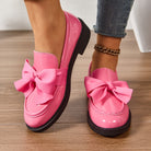 Women's Bow Loafers – Glossy Leather Platform Slip-Ons