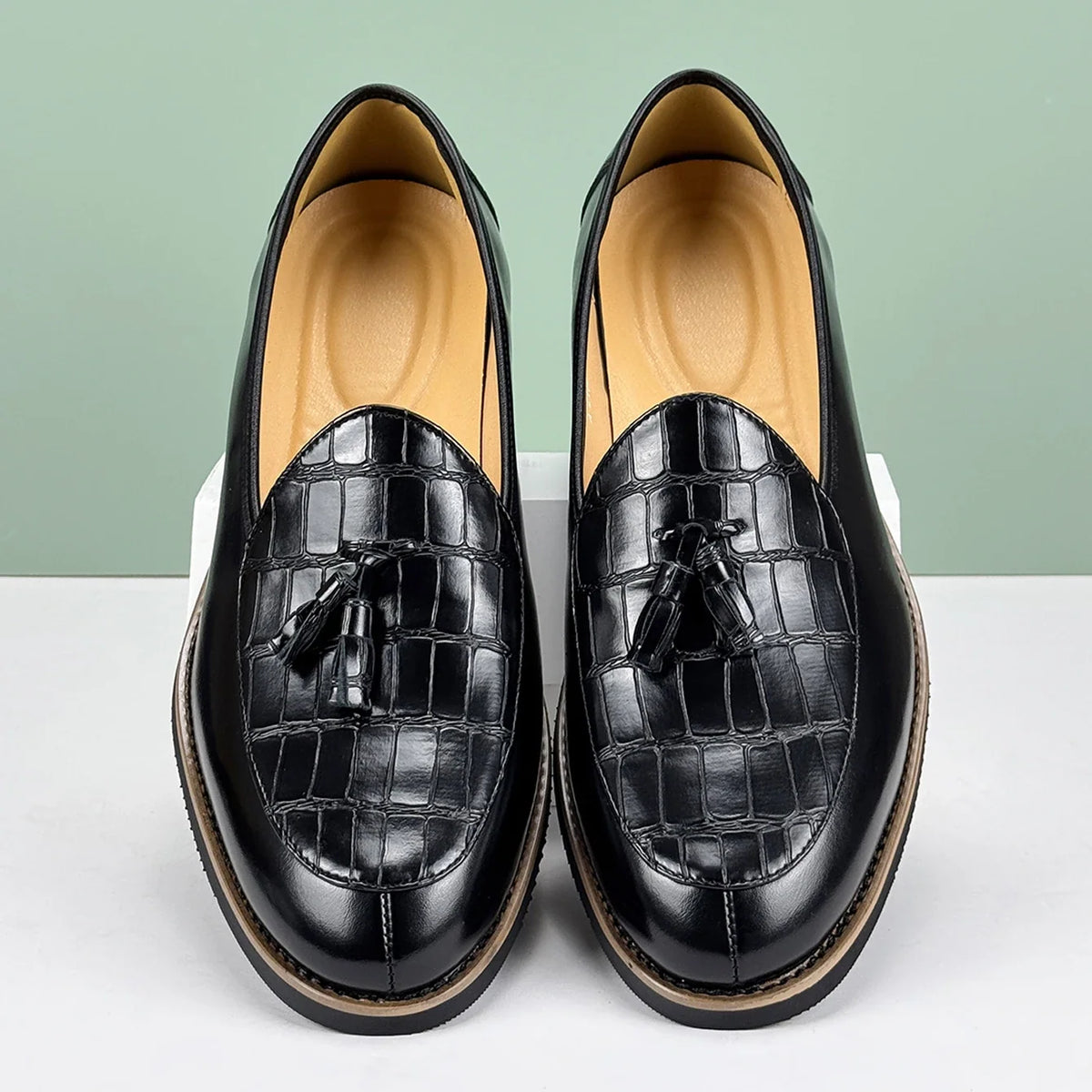 Men's Leather Tassel Loafers, Croc-Embossed Dress Shoes