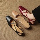 Women's Leather Block Heels with Closed Toe and Ankle Strap