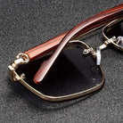 Square Metal Sunglasses with Wooden-Finish Arms