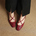 Women's Leather Block Heels with Closed Toe and Ankle Strap
