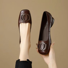 Women's Square Toe Loafers with Block Heel and Hardware Detail