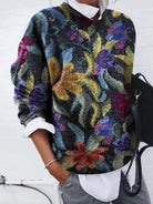 Women's Floral Print Sweater - Soft Knit Pullover