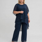 Women's Two-Piece Set with Draped Top and Wide-Leg Palazzo Trousers