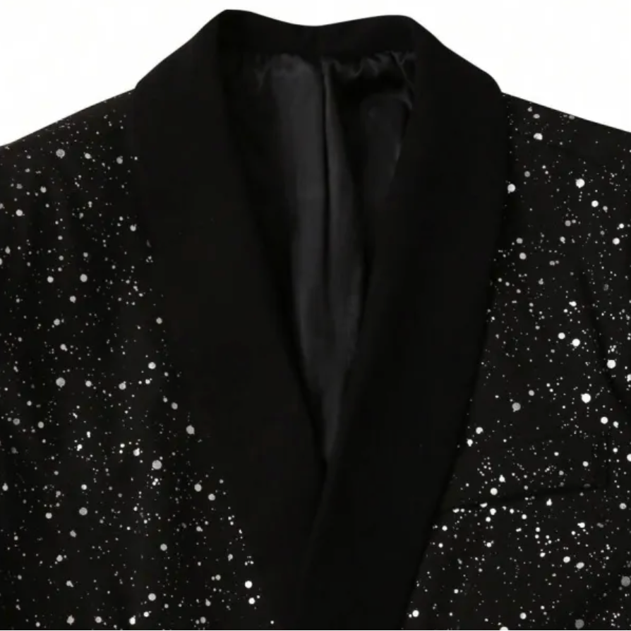 Men's Sequin Blazer with Satin Shawl Collar