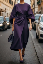 Women's Belted Dress with Lantern Sleeves