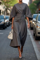 Women's Belted Dress with Lantern Sleeves
