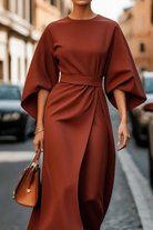 Women's Belted Dress with Lantern Sleeves