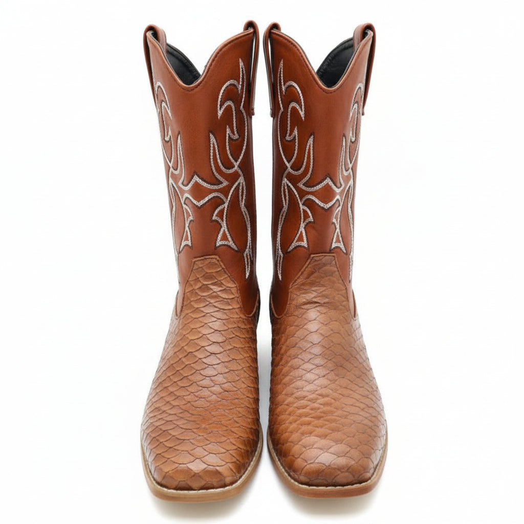 Men's Brown Exotic-Print Western Boots