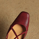 Women's Leather Block Heels with Closed Toe and Ankle Strap