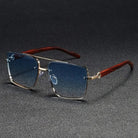 Square Metal Sunglasses with Wooden-Finish Arms