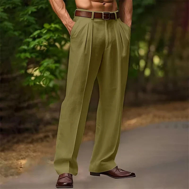 Men's Pleated High-Waist Dress Pants with Side Pockets
