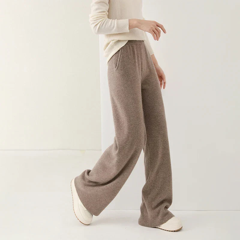 Women's Merino Wool Pants, High-Waisted Wide-Leg Knit