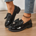Women's Bow Loafers – Glossy Leather Platform Slip-Ons