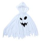 White ghost cape costume flat lay showing jagged hem and face print