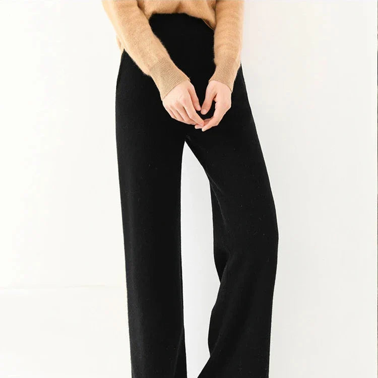 Women's Merino Wool Pants, High-Waisted Wide-Leg Knit