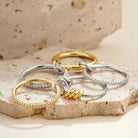 Women's Stacked Diamond Ring Gold-Plated Mixed-Tone Band