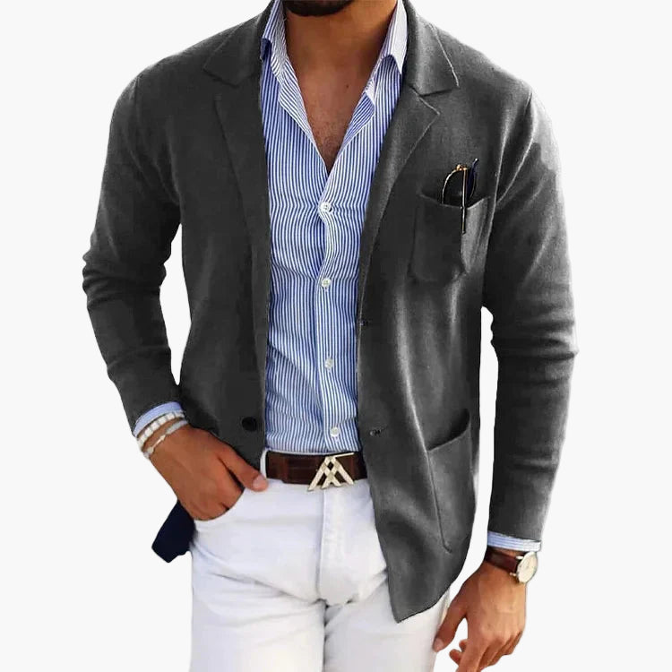 Men's Tailored Blazer with Notch Lapel - Business Casual Jacket