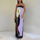 Women's Maxi Dress Strapless Color Block Print